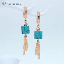 S&Z Fashion Square Turquoises Malachite 585 Rose Gold Dangle Earrings Ethnic South Korean For Women Girl Party Jewelry Gift 2024 - buy cheap