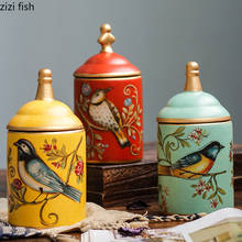 Botes de cerámica para almacenamiento de flores y pájaros, bote decorativo para té, dulces, con cubierta, organizador de especias 2024 - compra barato