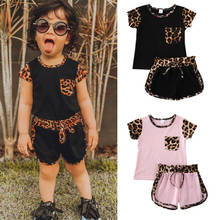 Conjunto de roupas 2 peças para crianças, moda verão, roupas para bebês meninas, camiseta de manga curta + calças, shorts de leopardo 2024 - compre barato