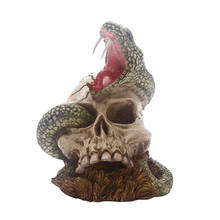 Estatua de cabeza de serpiente con calavera creativa, escultura artesanal moderna de resina, accesorios de Halloween, decoración del hogar, sala de estar, bar 2024 - compra barato