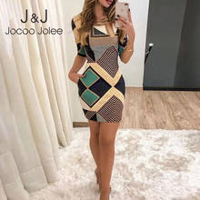 Jocoo Jolee Retro-Vestido corto de manga corta para mujer, minivestido de oficina con estampado geométrico y cuello redondo, elegante, bohemio 2024 - compra barato