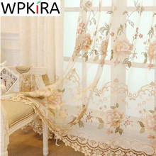 Cortina europeia de luxo para sala de estar, cortina blackout de renda dourada bordada em tule veludo customizado cortinas d3 2024 - compre barato
