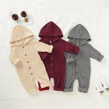 PatPat 2020 New Spring and Autumn Baby Boy and Girl Solid Cardigan Hooded Long-sleeve Jumpsuit One Pieces 2024 - buy cheap