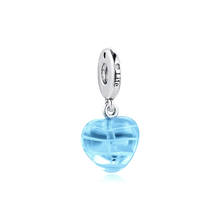 Genuine 925 Sterling Silver Blue Ribbon Heart Dangle Charm Fits Pandora Bracelet DIY Beads for Jewelry Making kralen berloques 2024 - buy cheap