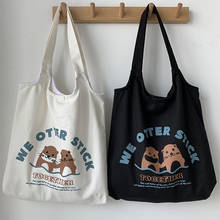 Women Canvas Shoulder Bags Large Capacity Animals Otter Printing Handbags Tote  Janpanese Students Cotton Cloth Shopping Bags 2024 - buy cheap
