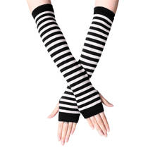 Women Girls Cotton Classic Fingerless Long Gloves Wristband Arm Warmer Long Sleeve Striped Elbow Mitten Knitted Mittens 2024 - buy cheap