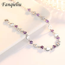 Fanqieliu Girl's Gift Purple Crystal Jewelry Wedding Heart Link Bangles Charm 925 Sterling Silver Bracelets For Women FQL20348 2024 - buy cheap