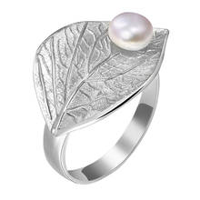 Anel de prata esterlina 925 real, joia fina de design artesanal com pérola natural, anel de folhas abertas criativo para mulheres bijuterias 2024 - compre barato