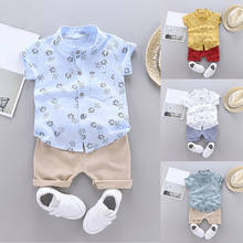 Toddler Kids Baby Boys Cartoon Floral Gentleman Shirt Tops Shorts Outfits Set Summer Short Sleeve Fashion Baby Boys Clothes 2024 - buy cheap