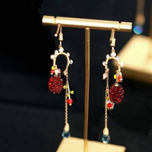 2021 new fancy jewelry elegant handmade red grape tassel drop earrings women original costume jewellery 2024 - buy cheap