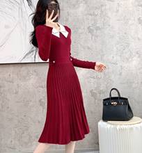 2021 vestido de camisola de inverno feminino gola alta elegante a-line faixas manga longa cintura fina lurex vestidos de malha burgundry 2024 - compre barato