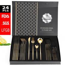 Gold Tableware Set 24 Piece Golden Cutlery Set Stainless Steel Dinnerware Sets Flatware Silverware Knife Fork Spoon Gift Box Set 2024 - buy cheap