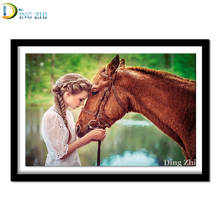 Cuadro de niña y caballo con diamantes 5D, bordado, punto de cruz, mosaico, decoración, póster 2024 - compra barato