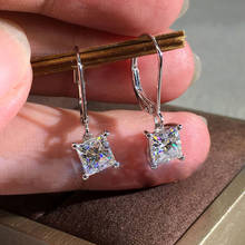 RongXing White Gold Filled Square Zircon Dangle Earring White Crystal Small Stone Drop Earrings For Women Simple Fashion Jewelry 2024 - buy cheap