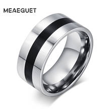 Meaeguet 9mm Wide Stainless Steel Wedding Rings With Black Enamel Design High Polished Rings For Men Jewelry USA Size 2024 - buy cheap