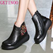 GKTINOO New Autumn Women's Genuine Leather Platform Shoes Wedges Lady High Heel Shoes Woman Pumps Handmade Flower Shoes 2024 - buy cheap