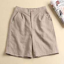 2021 Summer Women Elastic High Waist Wide Leg Short Pant Fashion Korean Cotton Linen Casual Ladies Straight Shorts Plus Size Z85 2024 - buy cheap