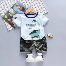 Conjuntos de ropa para niños, ropa informal de verano para bebés, camiseta de dinosaurio de dibujos animados + pantalones cortos de camuflaje, 2 unids/set/conjunto de ropa de algodón para niños 2024 - compra barato