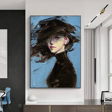 Pintura en lienzo de mujer Sexy sobre fondo azul, figura abstracta de chica, carteles e impresiones, imágenes artísticas de pared modernas para decoración del hogar 2024 - compra barato