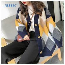 JESSIC Casual Women's Sweaters Autumn Winter Cardigan Top Female Knitted Outwear Sweater Ladies V-Neck Cardigans Single Breasted 2024 - buy cheap