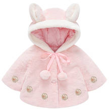 Bebê meninas manto casaco de lã das crianças camisola jaqueta coelho orelha xale com capuz roupas impressas outwear topos crianças 1-4 anos 2024 - compre barato