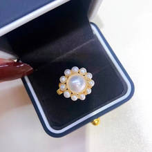 best seller open end adjustable size gold women ring handmade natural white  real pearl beads sunflower nice quality jewelry 2024 - buy cheap