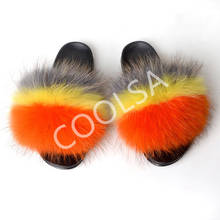 Women's Winter Warm Plush Fur Slides Real Fox Fur Sandals Indoor Cute Fluffy Flip Flops Women Furry Slides Furry Home Shoes 2024 - buy cheap