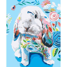 Pintura por números de un pequeño conejo blanco para adultos y niños, pintura al óleo pintada a mano, cuadro para colorear, decoración del hogar, regalo único, 50x65 2024 - compra barato