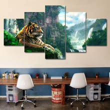 Living Room HD Printed Poster Modern Wall Art Painting 5 Panel Tiger And Mountain Waterfall Home Decoration Pictures Framework 2024 - buy cheap