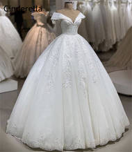 Vestido de novia de encaje con escote en V, cola de corte con hombros descubiertos, encaje de encaje, Color marfil 2024 - compra barato