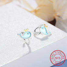 100% Sterling Silver Blue Lovely Whale Stud Earrings For Girls Kids Children Creative Cute Marine Animals Girl Jewelry 2024 - buy cheap