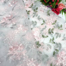Elegant Fresh Pastoral Wind Mesh Yarn Lace Pink Stereo Leaf Embroidery Clothing Fabric Female Long Skirt Summer 2024 - buy cheap