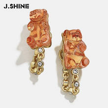 JShine CHIC Bear Stud Earrings Transparent Candy Color Resin Chain Earrings for Women Girl Animal Earrings Fashion Jewelry 2024 - buy cheap