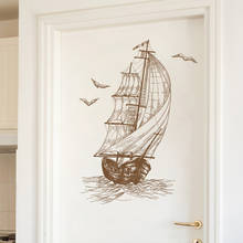 Adesivos de parede de sailboat, pintado à mão, para sala de estar, quarto, crianças, quarto, decalques de parede, ecológico, decoração murais de casa 2024 - compre barato
