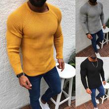 Latest Classic Slim Fit Winter Men Sweater Pullover Casual Knitted Garments For Men Yellow Solid Color Autunm Outerwear Top 2021 2024 - buy cheap