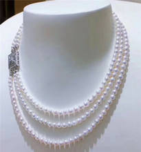 3 strand 6-7mm White Freshwater Pearl Necklace 18" 925 Silver Flower clasp 2024 - buy cheap