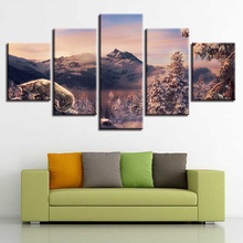 Wall Art Canvas Painting 5 Pieces Snow Mountain Wolf Trees HD Print Pictures Scenery Poster Home Decor Modular Living Room 2024 - buy cheap