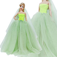 Conjunto de roupas para festa de casamento, alta qualidade, 1 vestido longo + véu, princesa, acessórios de roupas para boneca barbie 2024 - compre barato