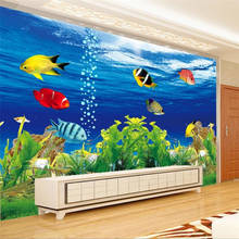 Papel de parede personalizado 3d, murais fotográficos estéreo marítimo mundo submerso aquário sala de estar fundo papel de parede mural 2024 - compre barato