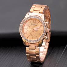 Relógio casual de quartzo rosa geneva, relógio de marca famosa para mulheres, em aço inoxidável, com cristais e ouro rosa 2024 - compre barato