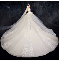 Beauty-emily-vestido de noiva modelo luxo, novo, estrelado, laço, longo, trilha, apliques, princesa, babados, lantejoulas 2024 - compre barato