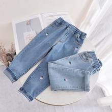 Jeans feminino bordado de morangos, roupas masculinas para primavera e outono, jeans longo casual slim para meninas 2024 - compre barato