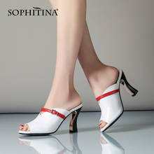 SOPHITINA Metal Plating Heels Slippers Fashion Concise Peep Toe Strap Buckle Covenience Sandals Sexy Thin Heel Shoes Women MO497 2024 - buy cheap