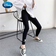 Mallas con bordado de letras de dibujos animados de Mickey para mujer, pantalones elásticos de algodón para mujer, leggings ajustados de nueve puntos 2024 - compra barato