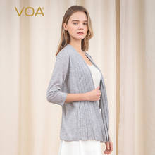 VOA New 2021 Winter Spring Women's Sweaters V-Neck Solid Warm Cashmere Top Casual Cardigans Fashionable Lady Knitwears RW1061 2024 - buy cheap