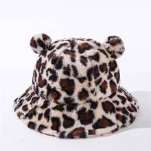 Faux Fur Leopard Cow Zebra Cute Ear Womens Winter Bucket Hat Thick Warm Hat Lady Girl Panama Outdoor Travel Velvet Fisherman Hat 2024 - buy cheap