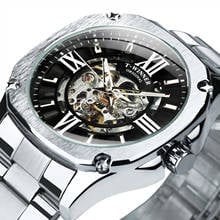 WINNER Skeleton Mechanical Mens Watches Top Brand Luxury 2021 Automatic Watch Men Rose Golden Steel Strap Square Wrist Watches 2024 - buy cheap