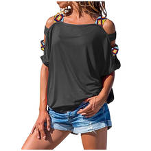 Blusa casual feminina, blusa da moda com ombro vazado, gola solta, manga curta, para moças, de verão 2024 - compre barato