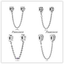 925 Sterling Silver Charm Wildflower Meadow With Purple Crystal Safety Chain Beads Fit Pandora Bracelet & Necklace DIY Jewelry 2024 - buy cheap