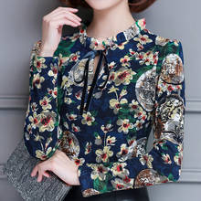 Lace shirt women long sleeve autumn and winter printed slim blouse shirt top plus size casual Bow elegant blouses women blusas 2024 - buy cheap